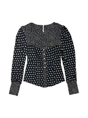 Free People Kissin Kate Floral Snap Front Top Black Women’s Small